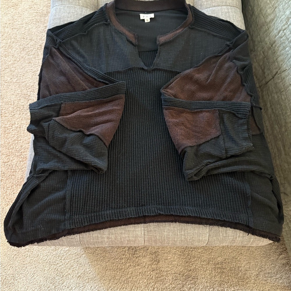 POL Black and Brown Long Sleeve Top